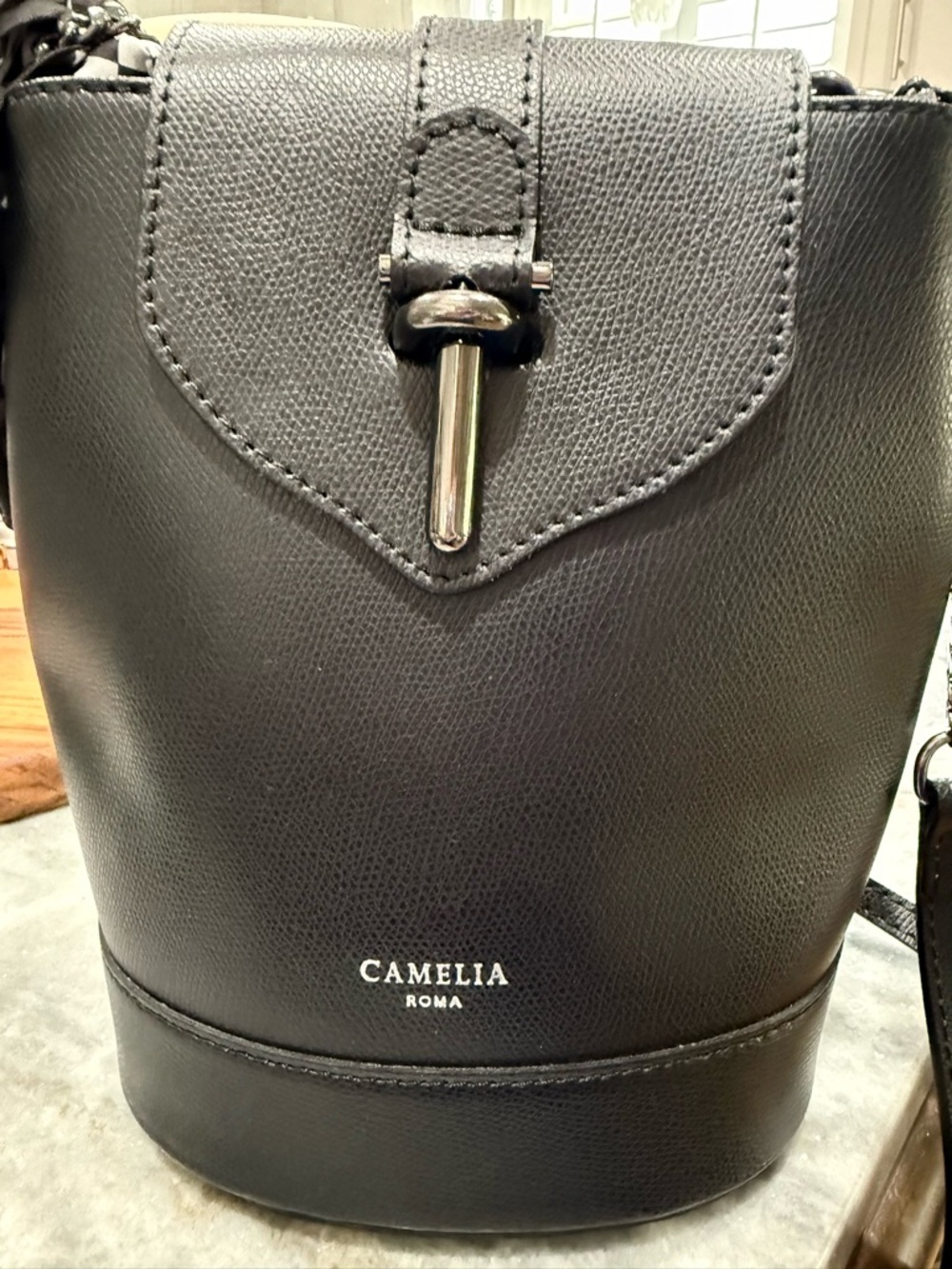 Small Black Leather Crossbody/Hand/ BackPack Camilla Rose /Vera Pelle. 10” tall. - Picture 7 of 11